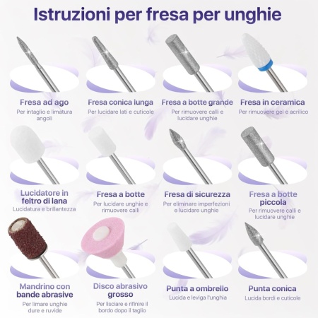 Pila Electrică Profesională Fără Fir Typec Home, 35.000 RPM, Set 12 Capete de Freză și 31 Benzi, Ecran LED, Autonomie Extinsă, Alb / Violet - Img 3