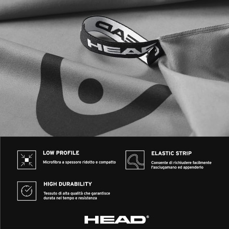 Prosop din Microfibră Head Active cu Bandă Elastică, Uscare Rapidă și Dimensiuni Compacte 60 x 110 cm, Gri Închis  - Img 2