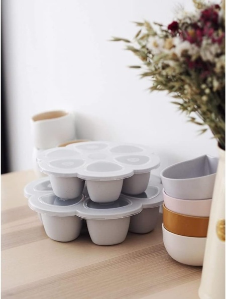 Recipient Multi-Porții din Silicon cu Capac BÉABA Maxi Porțiuni 6 x 90 ml, Formă pentru Congelare și Păstrare Hrană Bebeluși, Rezistență Termică la Cuptor și Microunde (-55°C la +210°C) - Img 6