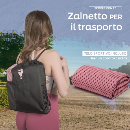 Saltea yoga și pilates profesională antialunecare YoVibe, 183 x 60 cm, pliabilă și impermeabilă, include prosop fitness și geantă de transport, roz - Img 5