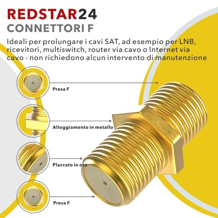 Set 10 Conectori F de 7 mm cu Filet + 5 Adaptoare F Mamă-Mamă, Conectori Coaxiali Placați cu Aur pentru Cablu TV / Satelit, Garnitură de Etanșare și Piuliță Lată - Img 5
