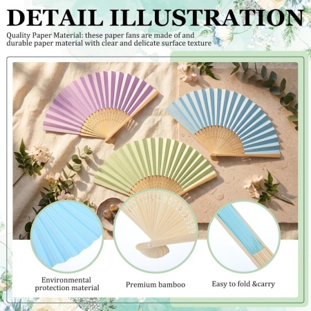 Set 12 evantaii pliabile din hârtie pastel, evantaie decorative pentru nuntă, petreceri și proiecte DIY, 6.5 inch - Img 4