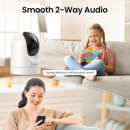 Set 2 camera de securitate interior Cinnado 2K WiFi 2.4G si audio, sirena card SD 24/7, cloud (optional), compatibil cu Alexa si Google Home - Img 2