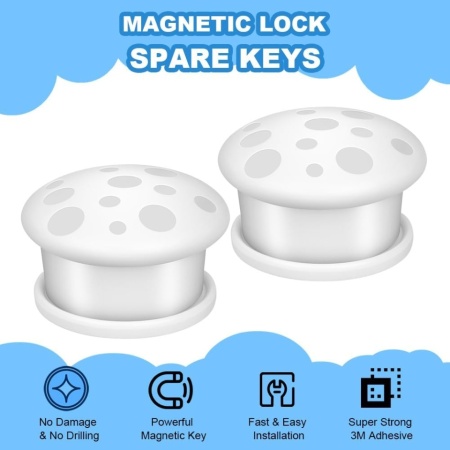 Set 2 Chei Magnetice de Rezervă pentru Siguranța Copiilor, Chei Magneți pentru Dulapuri și Sertare, Montaj Fără Unelte, Design Ergonomic - Img 5