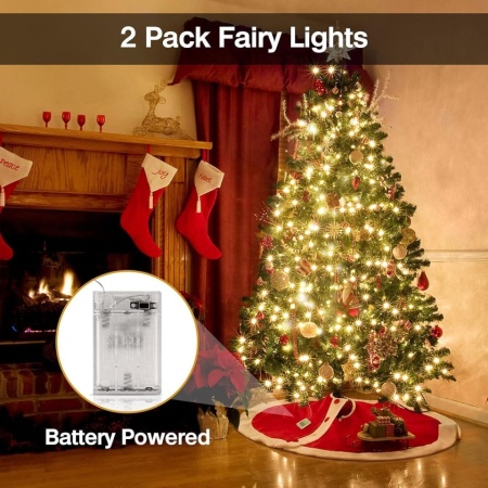 Set 2 Ghirlande Luminoase pe Fir de Cupru Argintat Suright (2 x 12m, 2 x 120 LED-uri, Lumină Alb Cald), Alimentare pe Baterii, Fir Rezistent la Apă, pentru Interior și Exterior - Img 6