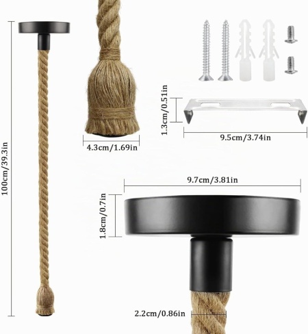 Set 2 Pendule Suspendate din Sfoară de Cânepă E27 (Lungime 100 cm), Lustre Rustice Industriale, Cablu Ajustabil Stil DIY - Img 6