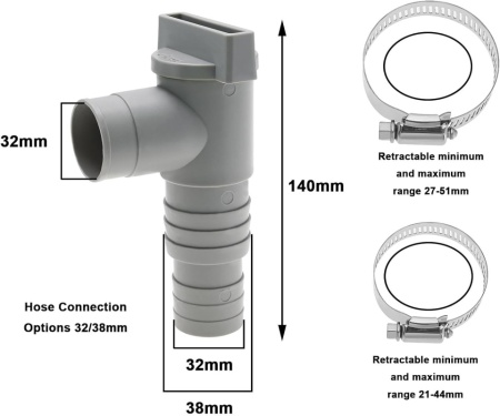 Set 2 Robinete de Închidere pentru Piscină cu Conexiune Furtun 32 mm, Supape de Blocare Debit cu 6 Coliere din Oțel Inoxidabil, Adaptor Mentenanță Filtru și Pompă de Apă - Img 7