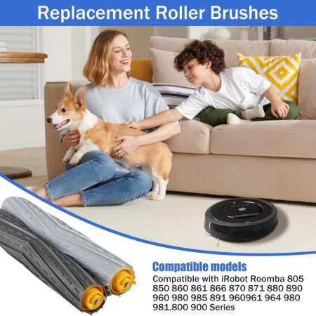 Set 2 Role Extractoare Principale din Cauciuc Compatibile cu iRobot Roomba Seriile 800 și 900 (805, 850, 860, 870, 880, 890, 960, 980, 985), Perii Contra-Rotative Fără Peri, Sistem Anti-Încâlcire Păr, Rezistente la Uzură - Img 4