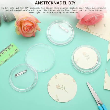 Set 20 Baloane / Insigne Acrilice Transparente 37 mm, Insigne Rotunde Blank pentru Personalizare DIY, Broșe de Inserție fără Mașină de Presat, pentru Meșteșuguri, Cadouri și Evenimente - Img 2
