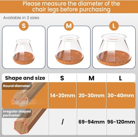Set 20 Protecții din Silicon Transparent cu Bază din Pâslă pentru Picioare de Scaun (Mărimea S, Ø 14–20 mm), Capace Anti-Zgârieturi și Reducere Zgomot - Img 6