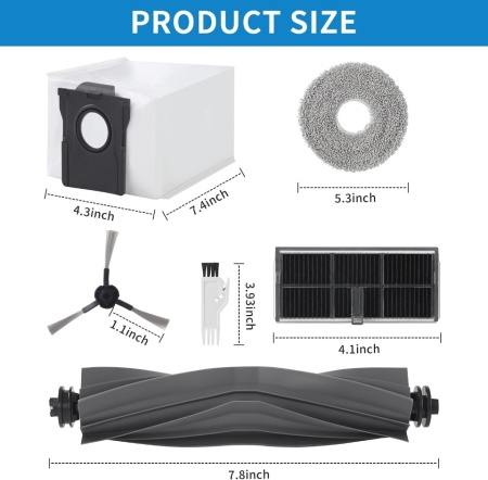 Set 24 Piese Accesorii și Consumabile pentru Dreame L10s Ultra Gen 2, L10s Pro Ultra Heat, X30 Ultra și Mova E30 Ultra, Perie Centrală din Cauciuc, 6 Pungi de Praf, 6 Lavete Mop Microfibră, 6 Perii Laterale, 4 Filtre HEPA Lavabile și Perie de Curățare - Img 7