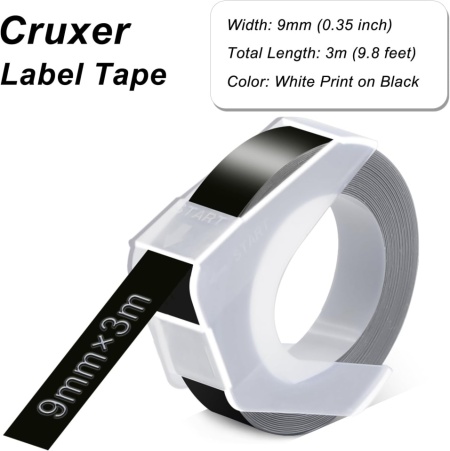 Set 3 Benzi Reliefare A0898130 Compatibile Dymo Omega 3D, 9 mm x 3 m, Text Alb pe Fond Negru, Benzi Vinil Embossing pentru Aparate de Etichetat Dymo Junior - Img 6