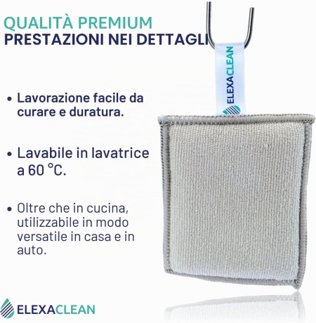 Set 3 Bureți de Vase cu Față Dublă ELEXACLEAN, 10 x 8 cm, Microfibră și Suprafață Abrazivă Anti-Zgârieturi, Lavabili la Mașină, Reutilizabili, Antracit - Img 5