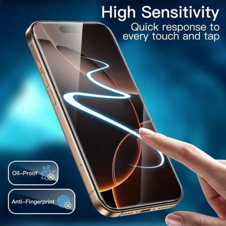 Set 3 Folii Sticlă Securizată JETech pentru iPhone 16 Pro Max 6.9", Duritate 9H, Margini Curbate 2.5D, Aplicator Inclus, Claritate HD - Img 3
