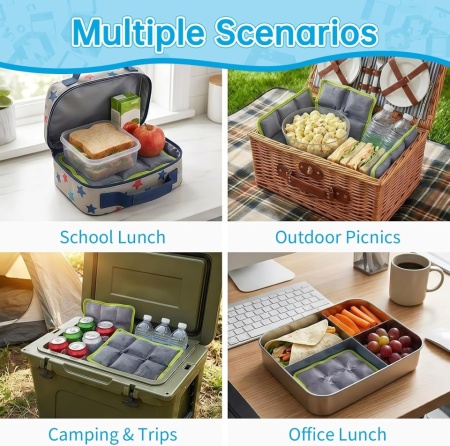 Set 4 Pastile de Răcire Slim Reutilizabile TYPEC home, Baterii cu Gel pentru Geantă Termică și Caserolă Prânz, Răcitoare Portabile pentru Picnic, Camping, Călătorii, Verde - Img 4