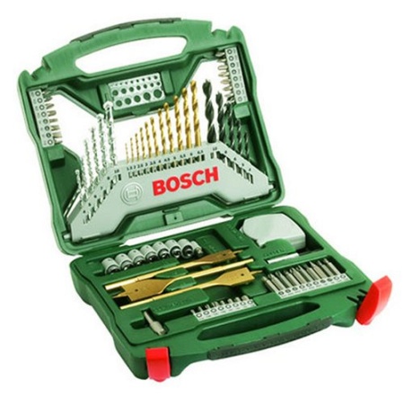 Set 70 accesorii Bosch X-line Titanium, biti, chei tubulare, adaptor chei tubulare, burghie titan, metal, piatra si lemn