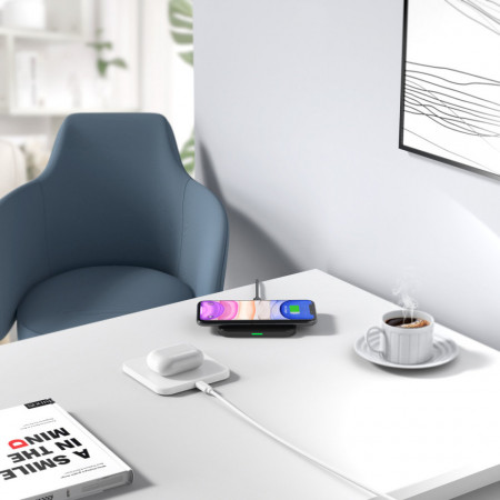 Set Choetech 2x Qi 10W incarcator wireless (2 colors, black and white) + cabluri 1.2m USB (T511-S black / white) - Img 2