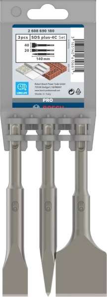Set dalti PRO SDS plus-4C, ascutit 140 mm, plat 20 x 140 mm, pipă 40 x 140 mm, 3 buc - Img 2