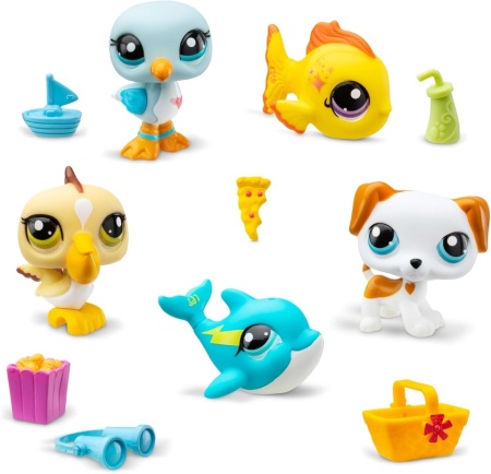 Set de Colecție Littlest Pet Shop Beach Besties 5-Pack, Conține 5 Mini Figurine Animale cu Cap Mobil Bobblehead, 7 Accesorii, Card de Colecție și Cod Virtual Digital pentru Joc Online - Img 4
