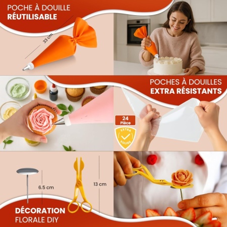 Set Profesional pentru Ornat și Decorat Prăjituri și Torturi 61 Piese cu Platou Rotativ 28 cm, Bază Antiderapantă, Șprițuri din Inox, Poșuri, Spatule și Feliator Tort, Suportă până la 5 kg - Img 5