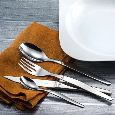 Set tacâmuri 24 piese Lou Laguiole Jet, 6 persoane, inox 18/0, grosime 2.5 mm, cuțite zimțate, finisaj lucios tip oglindă, Argintiu - Img 8
