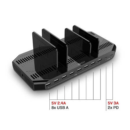 Statie de incarcare Lindy cu 10 porturi USB, 120W, 73435 - Img 5