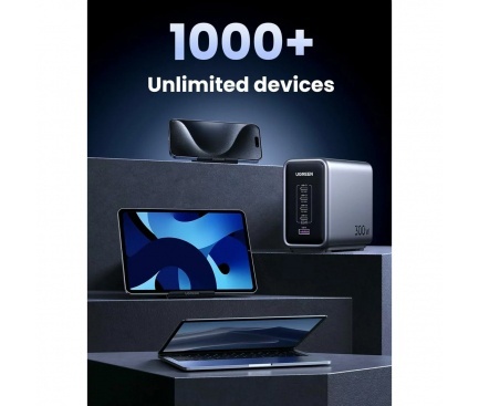 Statie de incarcare Ugreen Nexode 300W, GaN, 4x USB-C, 1x USB-A, cu cablu incarcare inclus, Gri - Img 5