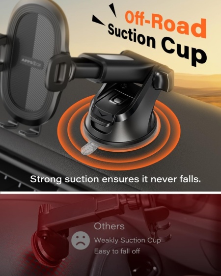 Suport Auto pentru Telefon APPS2Car, Fixare cu Ventuză Gel și Pad Adeziv 3M pe Parbriz sau Bord, Braț Telescopic Reglabil, Rotație 360°, Buton Quick-Release, Compatibil 4.7 - 6.8 Inch, Negru - Img 6