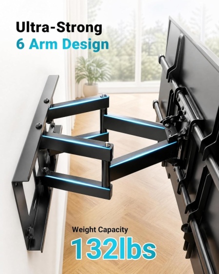 Suport TV de Perete Full Motion Typec Home pentru Televizoare de 37-85 Inch, Braț Dublu Heavy Duty, Rotire și Înclinare (Până la 60 kg / 132 lbs) - Img 8