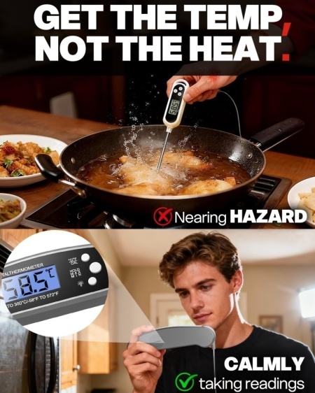 Termometru Digital Profesional pentru Carne și Alimente BESROY, Sondă Pliabilă din Inox Alimentar, Citire Rapidă 2–3s, Ecran LCD Iluminat, Carcasă Rezistentă la Apă, Gri Neutru - Img 7