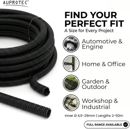 Tub Corugat Fantat AUPROTEC 2 m, Diametru Interior 10 mm, Polipropilenă Rezistentă la UV și Temperaturi Înalte (-40°C la +130°C), Tub de Protecție Cabluri pentru Exterior și Interior, Negru - Img 7