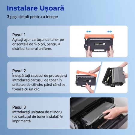 Typec TN3480 TN3430 Inlocuitor pentru toner Brother HL-L5100DN MFC-L5750DW TN-3480 TN-3430 3480 TN Compatibil MFC-L5700DW HL-L5200DW (2 negre), X-Large - Img 3