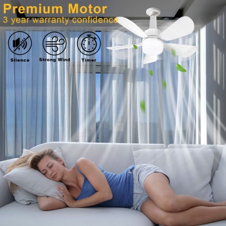 Ventilator de Tavan Inteligent cu Plafonieră LED Gliztech 19 Inch, Dulie E27 cu Înșurubare Rapidă, Telecomandă Inclusă, Lumină Reglabilă (3000K–6500K) și Dimmabilă, Temporizator, Motor Silențios - Img 5