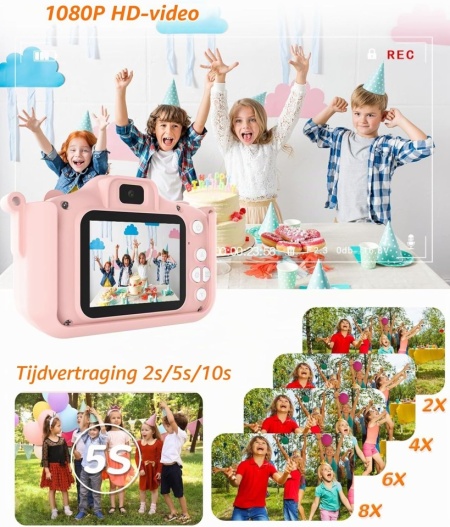 Aparat foto digital pentru copii model Melc, video Full HD 1080p, ecran IPS 2.0 inch, 44 rame foto, 5 jocuri educative, pentru fete și băieți 3-10 ani - Img 5