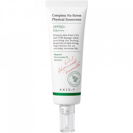AXIS-Y Complete No-Stress Physical Sunscreen - Crema de fata cu protectie solara minerala SPF50+ si 2% Niacinamida, 50 ml