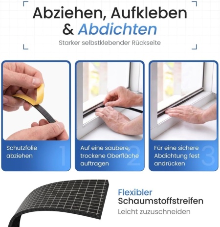 Bandă Adezivă de Etanșare din Spumă EVA / EPDM Lumonic 10m, 15mm x 2mm, Izolație Termică și Fonică pentru Uși și Ferestre, Negru - Img 5