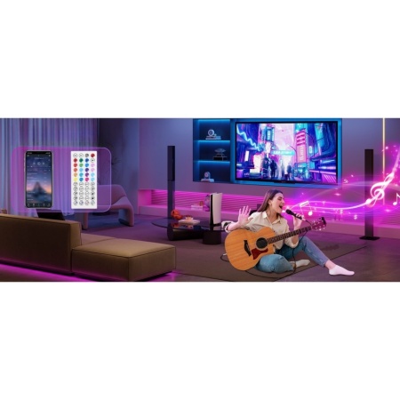 Banda LED RGB Oricean® 10 m – Bluetooth, mod muzica, aplicatie HappyLighting, telecomanda 44 butoane, timer, intensitate reglabila, 300 LED-uri multicolore - Img 5