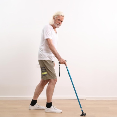 Baston Pliabil și Reglabil pentru Adulți și Seniori Rehand, Bază Pivotantă Autoportantă în 4 Puncte (Freestanding), Mâner Ergonomic Moale din TPR, Tijă Ușoară din Aluminiu cu 8 Trepte de Înălțime (78–96 cm), Husă de Transport Inclusă, Albastru - Img 2