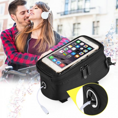 Borseta bicicleta Wozinsky cu husa telefon impermeabila pentru telefoane pana in 6.5 inch, cablu jack 3.5 mm inclus , montare pe cadru , 1.5 L , neagra - Img 2