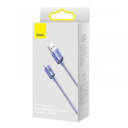 Cablu Baseus Crystal Shine USB la USB-C, 2 m (violet) - Img 3