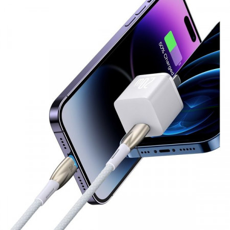 Cablu Baseus Glimmer Series cu incarcare rapidă USB-C - Lightning 480Mb/s PD 20W 1m alb - Img 4