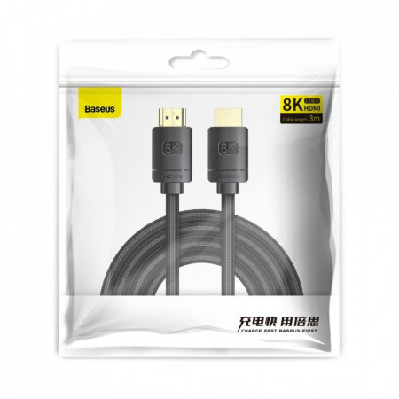 Cablu Baseus HDMI 2.1 cable 8K 60 Hz 48 Gbps / 4K 120 Hz / 2K 144 Hz 3D eARC QMS Dynamic HDR VRR ALLM 3 m black (CAKGQ-L01) - Img 6