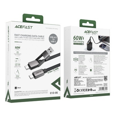 Cablu Date si Incarcare USB-C / USB-A - USB-C Acefast C13-04, 60W, 1.2m, Negru - Img 2