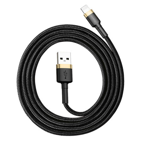 Cablu Lightning pentru iPhone, QC3.0 , 2.4A , 1M, BASEUS Cafule Durable Nylon, negru+auriu - Img 4
