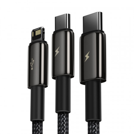 Cablu USB 3in1 Baseus Tungsten Gold, USB la micro USB / USB-C / Lightning, 3,5A, 1,5m (negru) - Img 4
