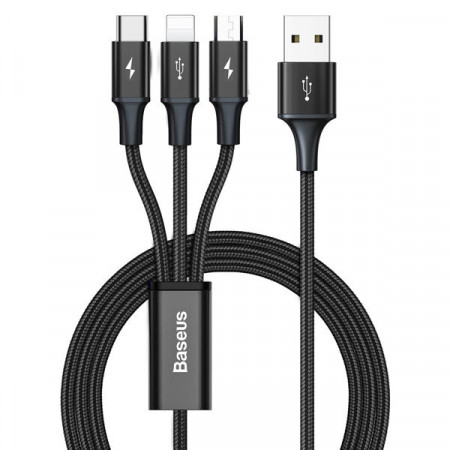 Cablu USB Baseus Rapid 3in1 - USB Type C / Lightning / micro USB pentru incarcare si transfer de date (Lightning) 1.2m negru (CAJS000001)