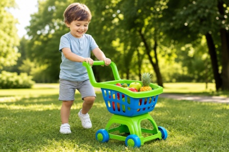 CARUCIOR CUMPARATURI CU FRUCTE ALBASTRU VERDE - Img 3