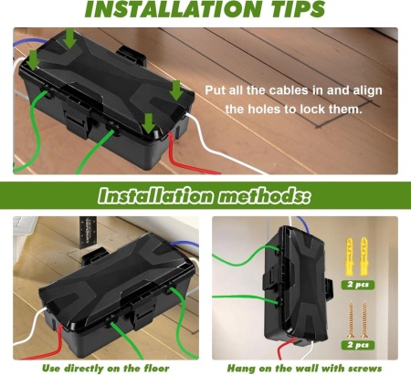 Casetă de Protecție Impermeabilă Typec Home pentru Cabluri Exterior, Cutie Etanșă IP54 pentru Prelungitoare, Prize și Conexiuni Electrice, Capacitate Mare, Garnituri din Cauciuc cu Cleme de Fixare, Negru - Img 2