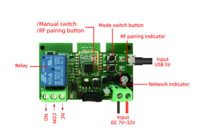Comutator inteligent cu releu inteligent 5W-32V cu 1 banda, cu contact uscat si comutator momentan, Zigbee + RF - Img 4