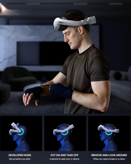 Curea de incarcare rapida pentru cap Aubika pentru Meta Quest 3S/Quest 3 cu acumulator incorporat de 8000 mAh, inlocuire curea Elite, accesorii pliabile și reglabile - Img 5